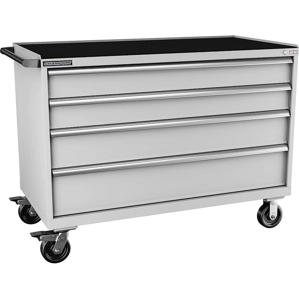 Champion Tool Storage - Mobile Work Centers; Type: Standard Depth Retainer Top Cabinet ; Load Capacity (Lb.): 440.000 ; Number of Drawers: 4 ; Width (Inch): 56-1/2 ; Depth (Inch): 28-1/2 ; Height (Inch): 43-1/4 - Exact Tooling