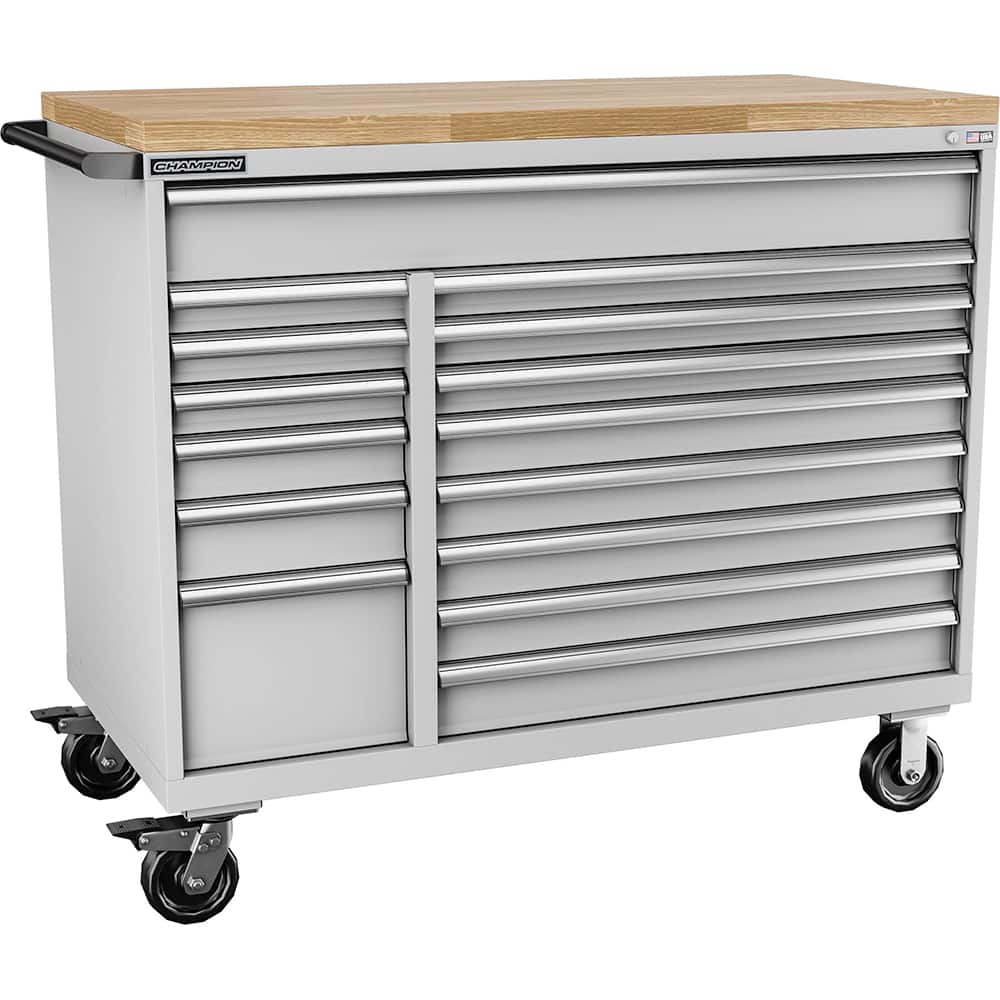 Champion Tool Storage - Mobile Work Centers; Type: Standard Depth Butcher Block Top Cabinet ; Load Capacity (Lb.): 440.000 ; Number of Drawers: 13 ; Width (Inch): 56-1/2 ; Depth (Inch): 28-1/2 ; Height (Inch): 39-3/8 - Exact Tooling