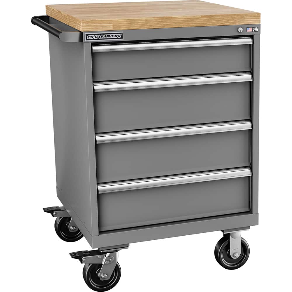 Champion Tool Storage - Mobile Work Centers; Type: Standard Depth Butcher Block Top Cabinet ; Load Capacity (Lb.): 440.000 ; Number of Drawers: 4 ; Width (Inch): 28-1/4 ; Depth (Inch): 28-1/2 ; Height (Inch): 43-1/4 - Exact Tooling