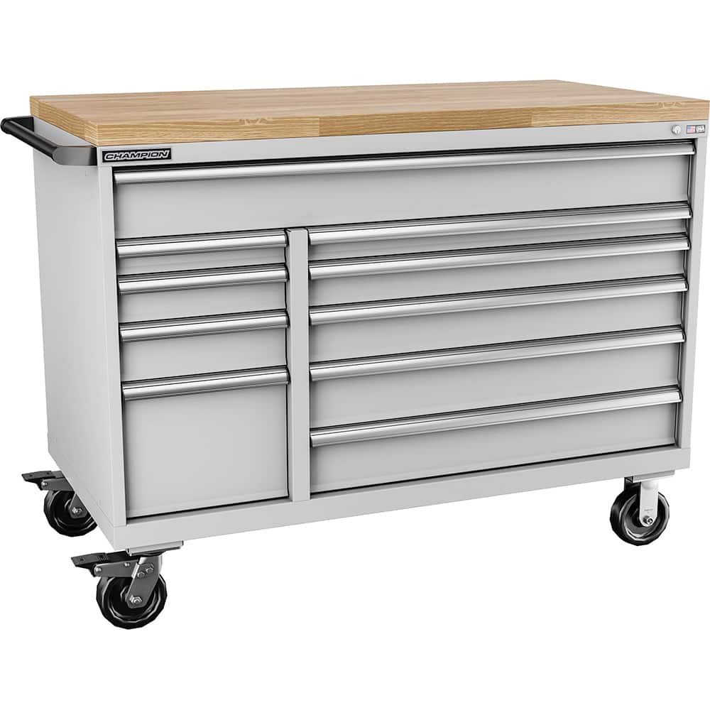 Champion Tool Storage - Mobile Work Centers; Type: Standard Depth Butcher Block Top Cabinet ; Load Capacity (Lb.): 440.000 ; Number of Drawers: 10 ; Width (Inch): 56-1/2 ; Depth (Inch): 28-1/2 ; Height (Inch): 33-1/2 - Exact Tooling