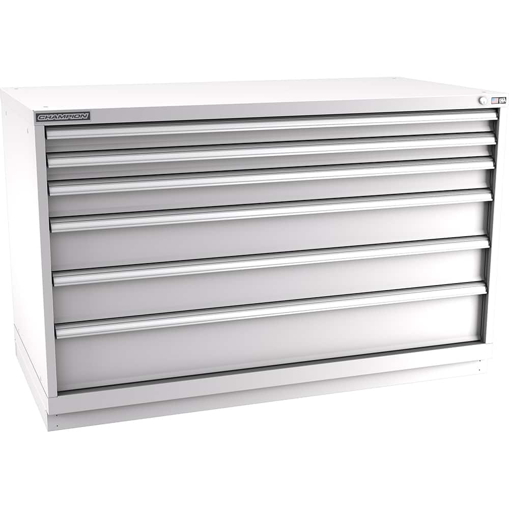 Champion Tool Storage - Modular Storage Cabinets; Type: Bench-Height Double Width Drawer Cabinet ; Number of Drawers: 6.000 ; Height (Inch): 35-7/8 ; Width (Inch): 56-1/2 ; Depth (Inch): 28-1/2 ; Color: Light Gray - Exact Tooling