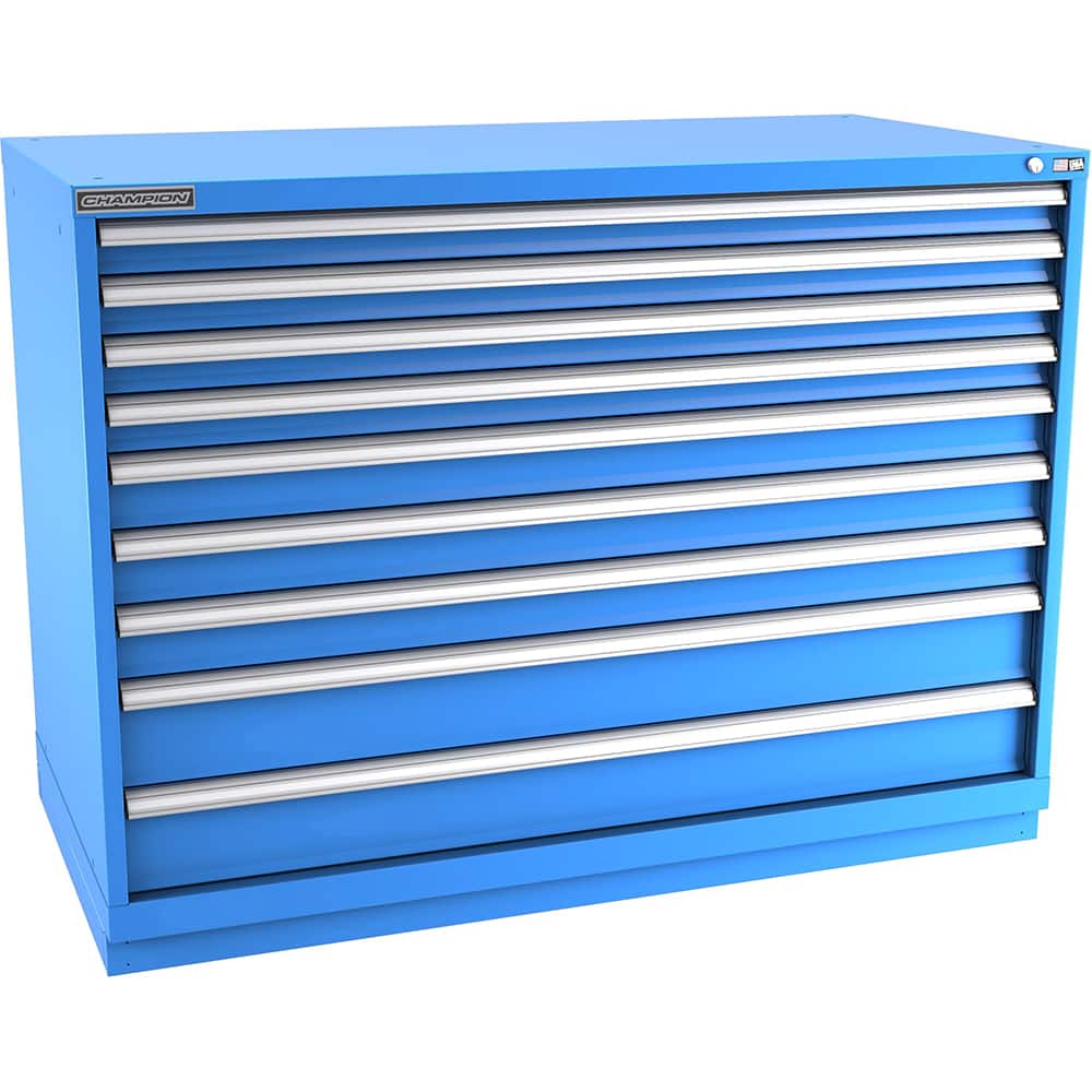 Champion Tool Storage - Modular Storage Cabinets; Type: Counter-Height Double Width Drawer Cabinet ; Number of Drawers: 9.000 ; Height (Inch): 41-3/4 ; Width (Inch): 56-1/2 ; Depth (Inch): 28-1/2 ; Color: Bright Blue - Exact Tooling