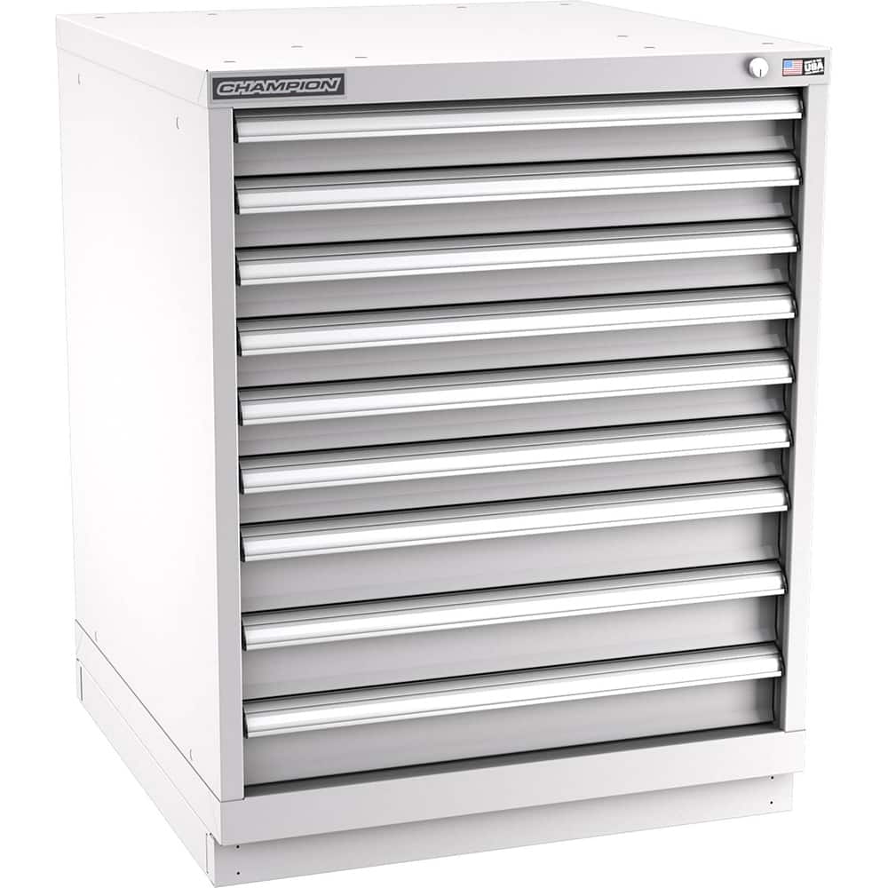 Champion Tool Storage - Modular Storage Cabinets; Type: Bench-Height Standard Width Drawer Cabinet ; Number of Drawers: 9.000 ; Height (Inch): 35-7/8 ; Width (Inch): 28-1/4 ; Depth (Inch): 28-1/2 ; Color: Light Gray - Exact Tooling