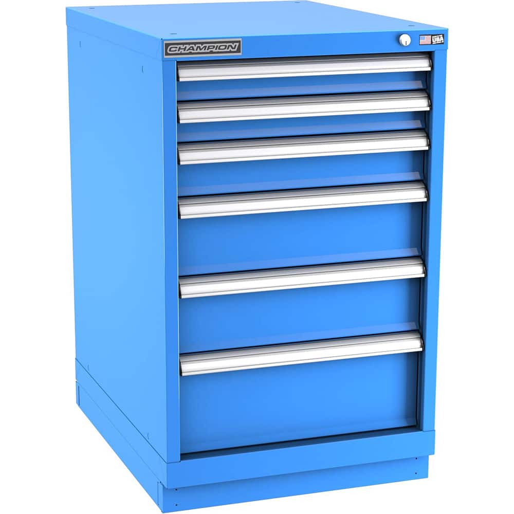 Champion Tool Storage - Modular Storage Cabinets; Type: Bench-Height Narrow Width Drawer Cabinet ; Number of Drawers: 6.000 ; Height (Inch): 35-7/8 ; Width (Inch): 22-3/16 ; Depth (Inch): 28-1/2 ; Color: Bright Blue - Exact Tooling