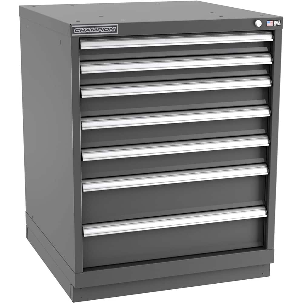 Champion Tool Storage - Modular Storage Cabinets; Type: Bench-Height Standard Width Drawer Cabinet ; Number of Drawers: 7.000 ; Height (Inch): 35-7/8 ; Width (Inch): 28-1/4 ; Depth (Inch): 28-1/2 ; Color: Dark Gray - Exact Tooling