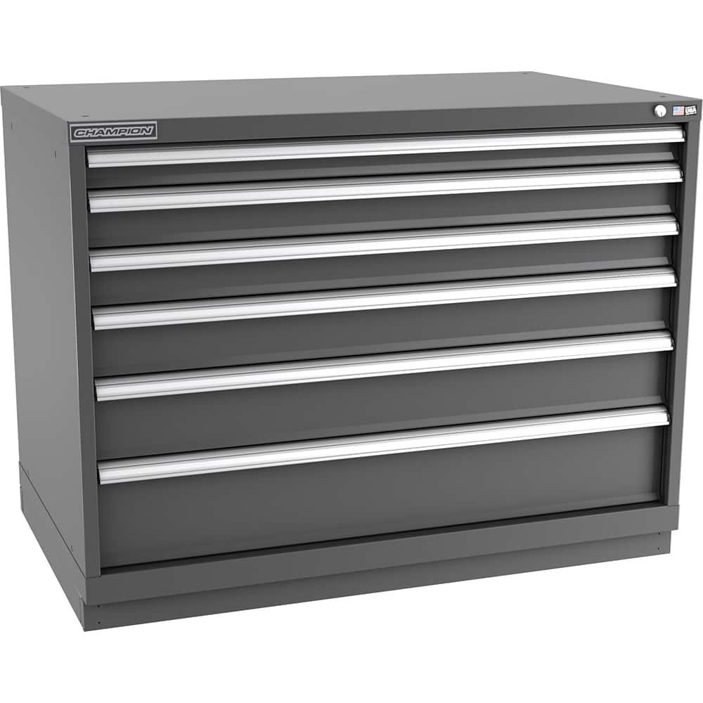 Champion Tool Storage - Modular Storage Cabinets; Type: Bench-Height Extra Width Drawer Cabinet ; Number of Drawers: 6.000 ; Height (Inch): 35-7/8 ; Width (Inch): 47 ; Depth (Inch): 28-1/2 ; Color: Dark Gray - Exact Tooling