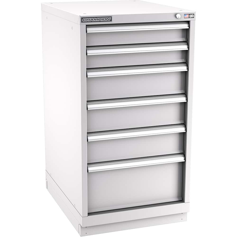 Champion Tool Storage - Modular Storage Cabinets; Type: Counter-Height Narrow Width Drawer Cabinet ; Number of Drawers: 6.000 ; Height (Inch): 41-3/4 ; Width (Inch): 22-3/16 ; Depth (Inch): 28-1/2 ; Color: Light Gray - Exact Tooling