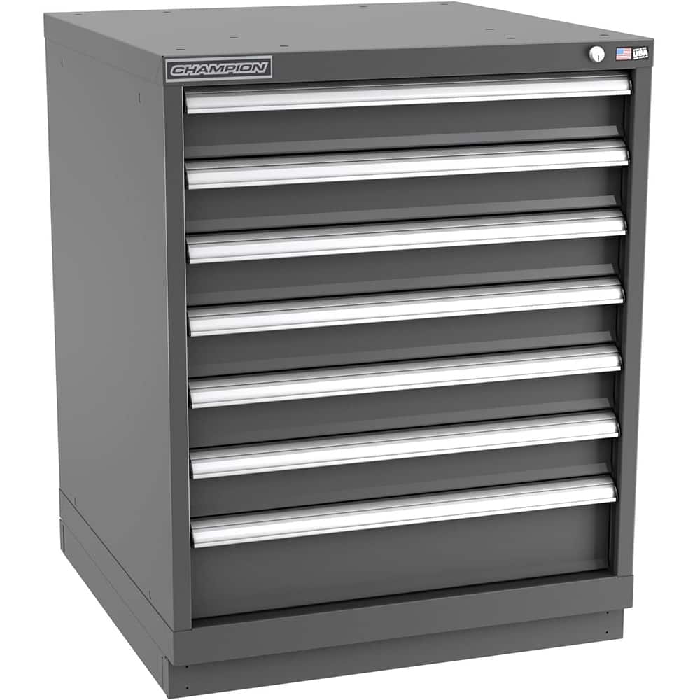 Champion Tool Storage - Modular Storage Cabinets; Type: Bench-Height Standard Width Drawer Cabinet ; Number of Drawers: 7.000 ; Height (Inch): 35-7/8 ; Width (Inch): 28-1/4 ; Depth (Inch): 28-1/2 ; Color: Dark Gray - Exact Tooling