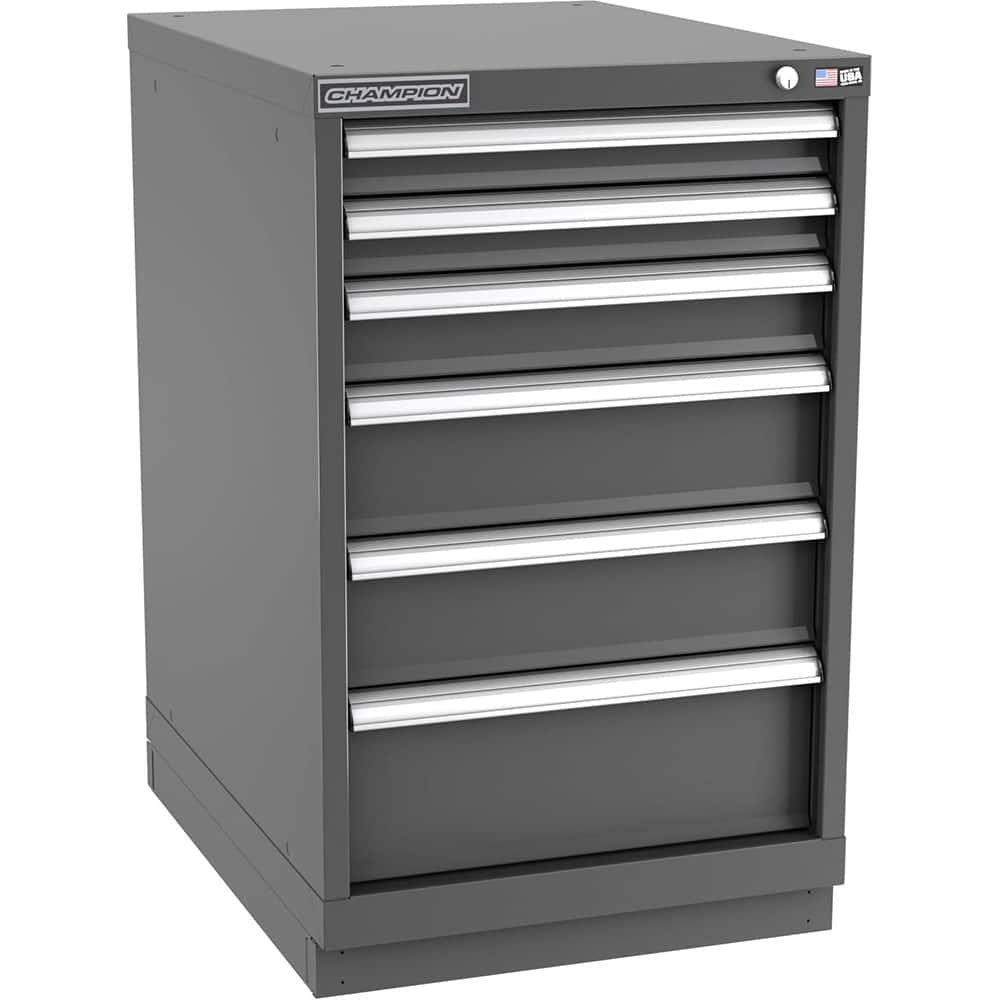 Champion Tool Storage - Modular Storage Cabinets; Type: Bench-Height Narrow Width Drawer Cabinet ; Number of Drawers: 6.000 ; Height (Inch): 35-7/8 ; Width (Inch): 22-3/16 ; Depth (Inch): 28-1/2 ; Color: Dark Gray - Exact Tooling