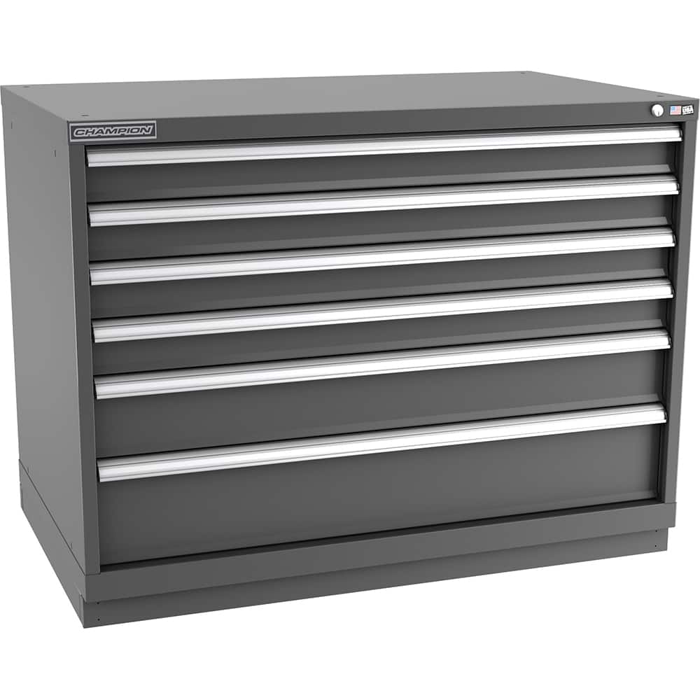Champion Tool Storage - Modular Storage Cabinets; Type: Bench-Height Extra Width Drawer Cabinet ; Number of Drawers: 6.000 ; Height (Inch): 35-7/8 ; Width (Inch): 47 ; Depth (Inch): 28-1/2 ; Color: Dark Gray - Exact Tooling