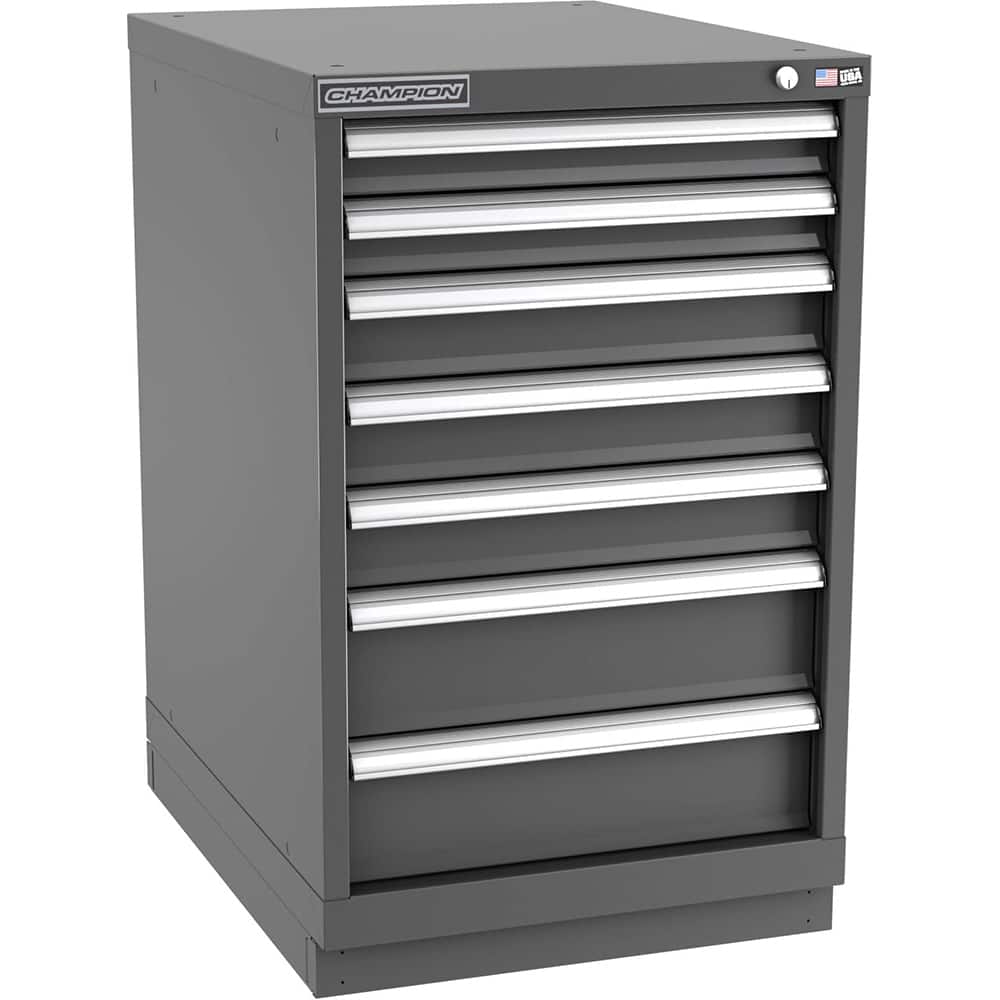 Champion Tool Storage - Modular Storage Cabinets; Type: Bench-Height Narrow Width Drawer Cabinet ; Number of Drawers: 7.000 ; Height (Inch): 35-7/8 ; Width (Inch): 22-3/16 ; Depth (Inch): 28-1/2 ; Color: Dark Gray - Exact Tooling