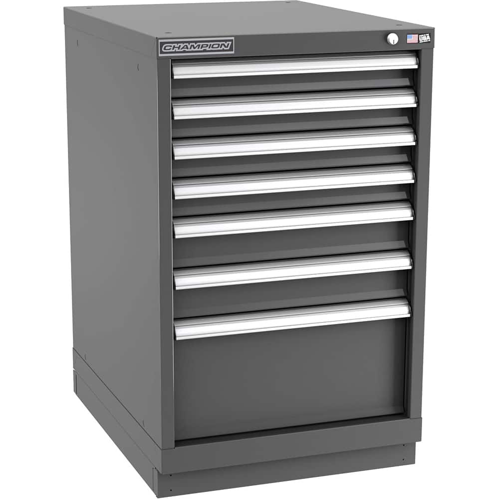 Champion Tool Storage - Modular Storage Cabinets; Type: Bench-Height Narrow Width Drawer Cabinet ; Number of Drawers: 7.000 ; Height (Inch): 35-7/8 ; Width (Inch): 22-3/16 ; Depth (Inch): 28-1/2 ; Color: Dark Gray - Exact Tooling