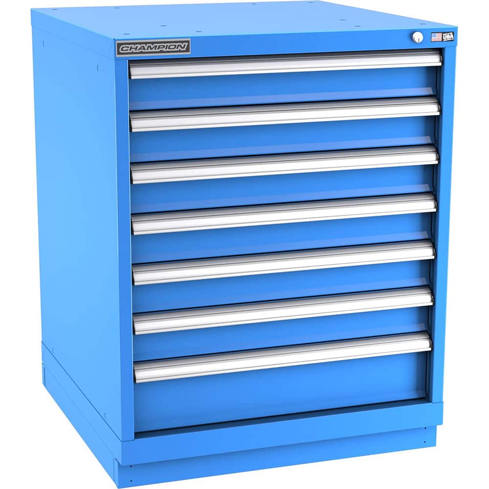 Champion Tool Storage - Modular Storage Cabinets; Type: Bench-Height Standard Width Drawer Cabinet ; Number of Drawers: 7.000 ; Height (Inch): 35-7/8 ; Width (Inch): 28-1/4 ; Depth (Inch): 28-1/2 ; Color: Bright Blue - Exact Tooling