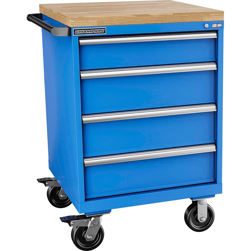 Champion Tool Storage - Mobile Work Centers; Type: Standard Depth Butcher Block Top Cabinet ; Load Capacity (Lb.): 440.000 ; Number of Drawers: 4 ; Width (Inch): 28-1/4 ; Depth (Inch): 28-1/2 ; Height (Inch): 43-1/4 - Exact Tooling