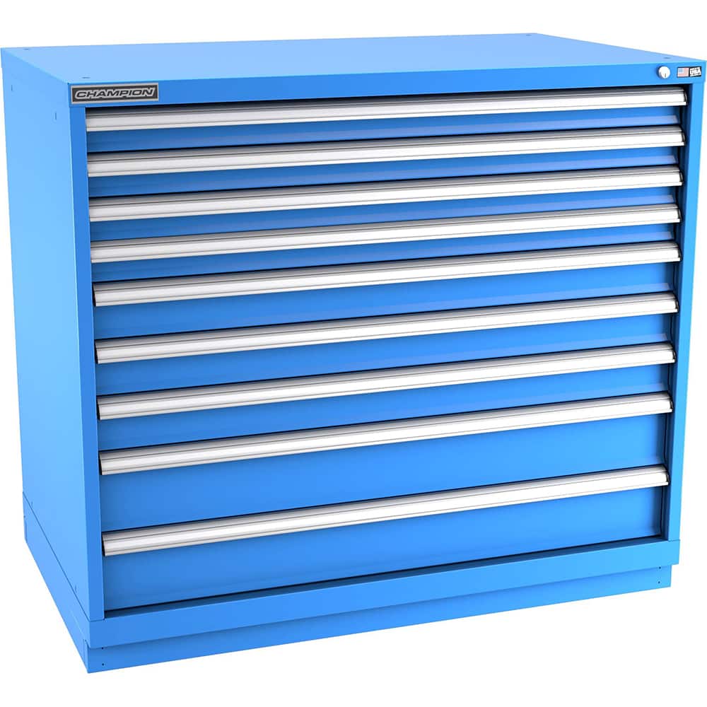 Champion Tool Storage - Modular Storage Cabinets; Type: Counter-Height Extra Width Drawer Cabinet ; Number of Drawers: 9.000 ; Height (Inch): 41-3/4 ; Width (Inch): 47 ; Depth (Inch): 28-1/2 ; Color: Bright Blue - Exact Tooling
