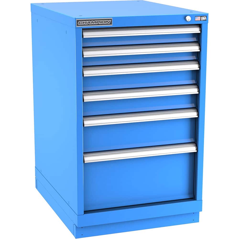 Champion Tool Storage - Modular Storage Cabinets; Type: Bench-Height Narrow Width Drawer Cabinet ; Number of Drawers: 6.000 ; Height (Inch): 35-7/8 ; Width (Inch): 22-3/16 ; Depth (Inch): 28-1/2 ; Color: Bright Blue - Exact Tooling
