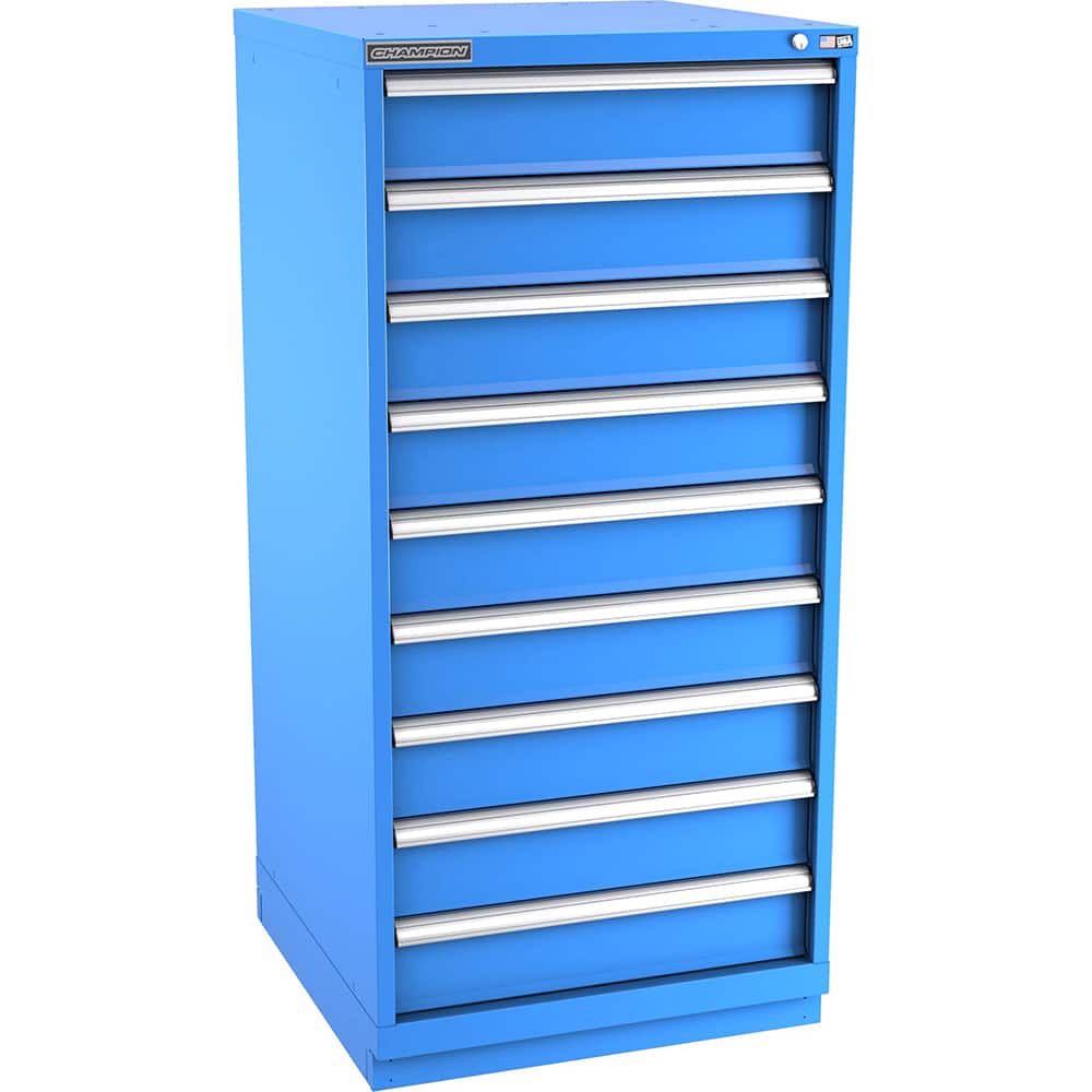 Champion Tool Storage - Modular Storage Cabinets; Type: Eye-Level Standard Width Drawer Cabinet ; Number of Drawers: 9.000 ; Height (Inch): 59-1/2 ; Width (Inch): 28-1/4 ; Depth (Inch): 28-1/2 ; Color: Bright Blue - Exact Tooling