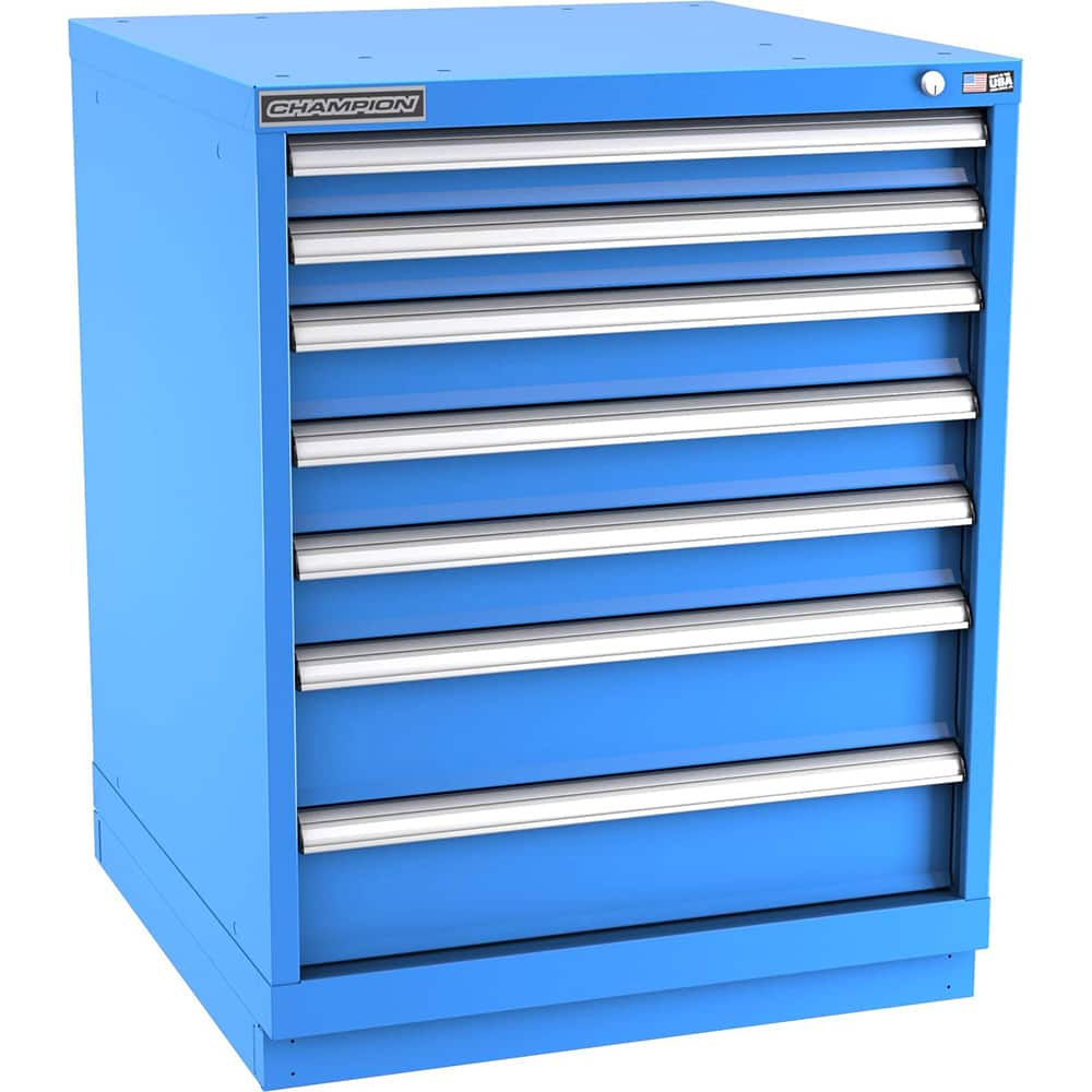 Champion Tool Storage - Modular Storage Cabinets; Type: Bench-Height Standard Width Drawer Cabinet ; Number of Drawers: 7.000 ; Height (Inch): 35-7/8 ; Width (Inch): 28-1/4 ; Depth (Inch): 28-1/2 ; Color: Bright Blue - Exact Tooling