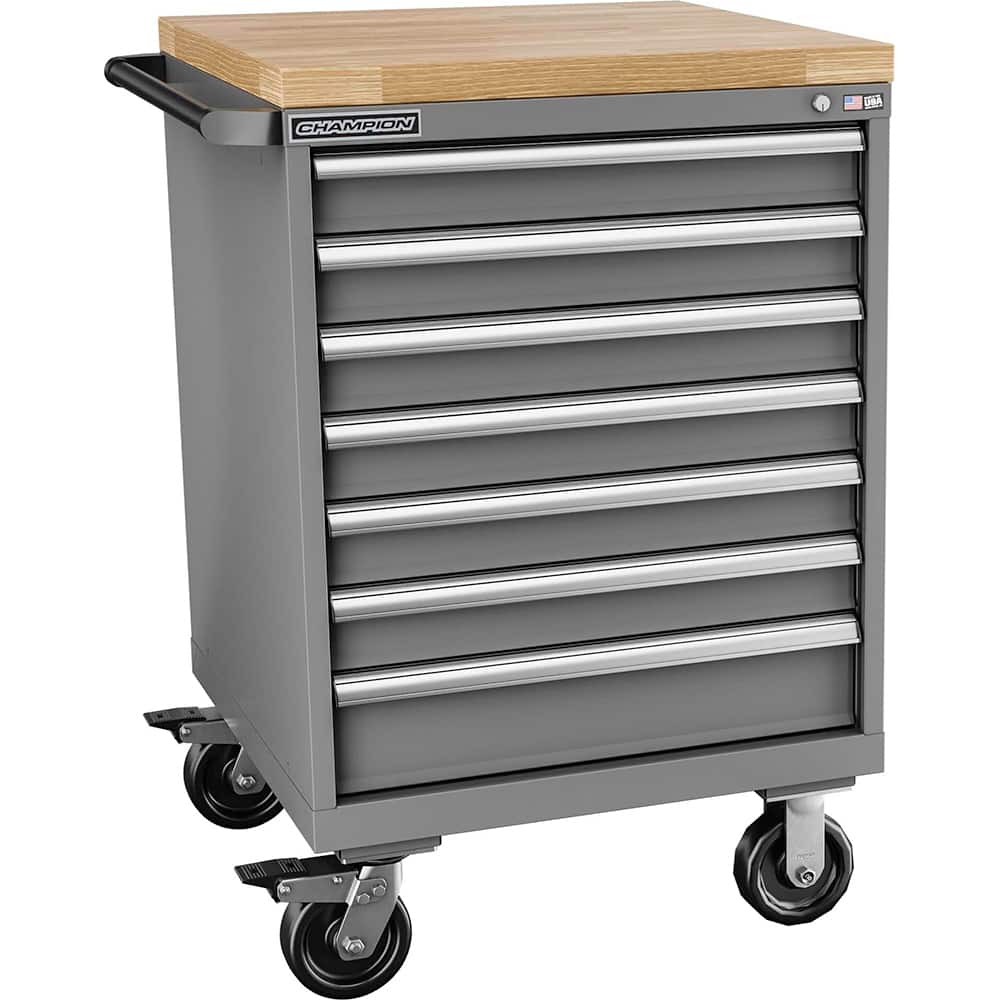 Champion Tool Storage - Mobile Work Centers; Type: Standard Depth Butcher Block Top Cabinet ; Load Capacity (Lb.): 440.000 ; Number of Drawers: 7 ; Width (Inch): 28-1/4 ; Depth (Inch): 28-1/2 ; Height (Inch): 43-1/4 - Exact Tooling