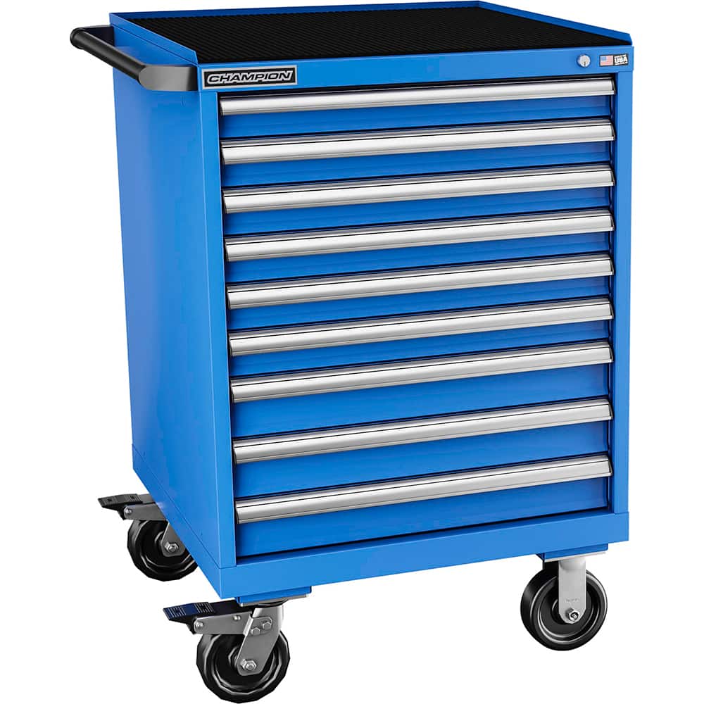Champion Tool Storage - Mobile Work Centers; Type: Standard Depth Retainer Top Cabinet ; Load Capacity (Lb.): 440.000 ; Number of Drawers: 9 ; Width (Inch): 28-1/4 ; Depth (Inch): 28-1/2 ; Height (Inch): 43-1/4 - Exact Tooling