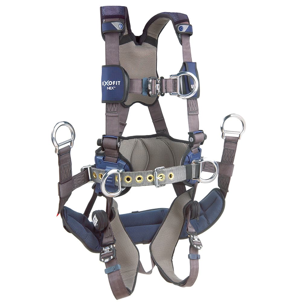 DBI/SALA - Harnesses; Style: Vest; Tower Climbling; Utilities ; Size: Large ; Capacity (Lb.): 420 ; Features: Hybrid Shoulder; Back And Leg Comfort Padding ; Material: Repel? Polyester ; Leg Strap Buckle: Quick-Connect - Exact Tooling