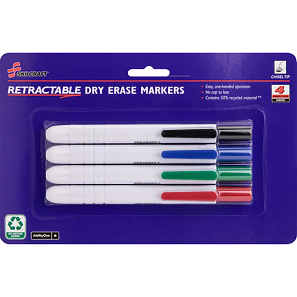 Ability One - Dry Erase Markers & Accessories; Display/Marking Boards Accessory Type: Dry Erase Markers ; For Use With: Dry Erase Boards ; Detailed Product Description: Retractable Chisel Tip Dry Erase Marker ; Color: Black; Blue; Green; Red - Exact Tooling