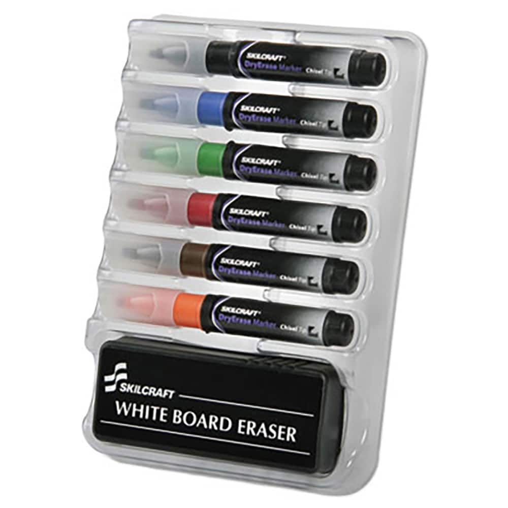 Ability One - Dry Erase Markers & Accessories; Display/Marking Boards Accessory Type: Dry Erase Markers ; For Use With: Dry Erase Boards ; Detailed Product Description: 6-Marker Dry Erase Kit w/White Board Eraser ; Color: Black; Blue; Green; Red; Brown; - Exact Tooling