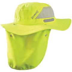 OccuNomix - Hats, Headbands & Bandanas; Garment Style: Ranger Hat ; Garment Type: Cooling ; Garment Color: Hi-Viz Yellow ; Garment Size: Medium ; Garment Material: Polyester; Mesh ; Closure Type: Draw String - Exact Tooling