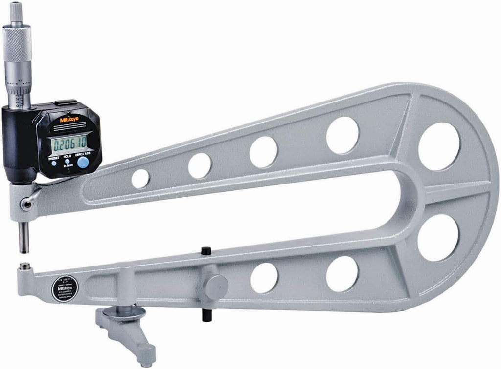 Mitutoyo - 1" 6.3" Throat Carbide-Tipped IP65 Sheet Metal Electronic Outside Micrometer - Exact Tooling