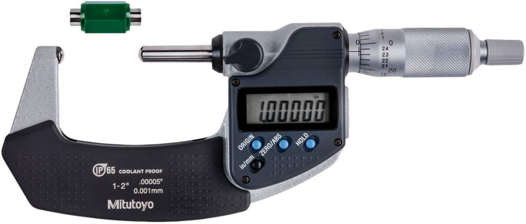 Mitutoyo - 25.4mm to 2" IP65 Spherical Face Electronic Outside Micrometer - Exact Tooling