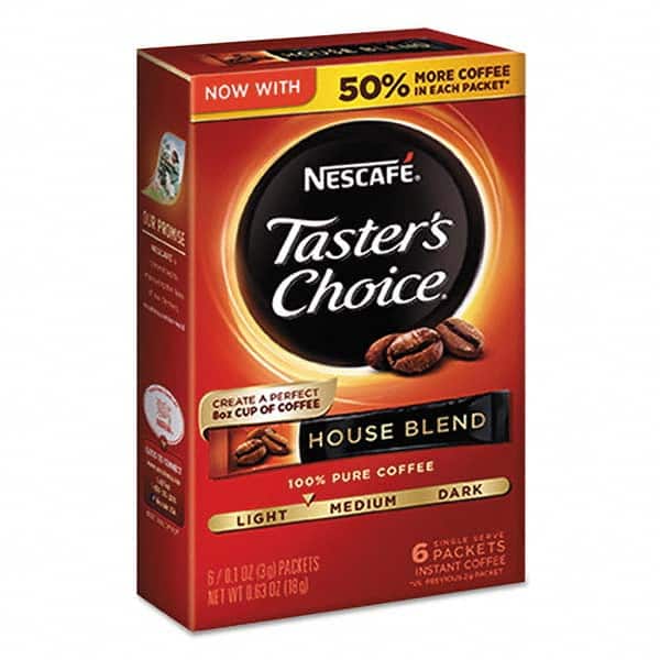 Nescafe - Coffee, Tea & Accessories Breakroom Accessory Type: Coffee Breakroom Accessory Description: Taster's Choice House Blend Instant Coffee, 0.1oz Stick, 6/Box, 12Box/Carton - Exact Tooling