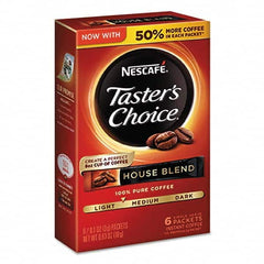 Nescafe - Coffee, Tea & Accessories Breakroom Accessory Type: Coffee Breakroom Accessory Description: Taster's Choice House Blend Instant Coffee, 0.1oz Stick, 6/Box, 12Box/Carton - Exact Tooling