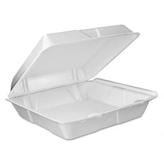 DART - Foam Vented Hinged Lid Containers, 9w x 9 2/5d x 3h, White, 100/PK, 2 PK/CT - Exact Tooling