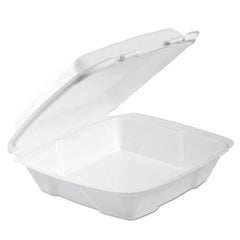 DART - Foam Hinged Lid Container, 1-Comp, 9 x 9 2/5 x 3, White, 100/Bag, 2 Bag/Carton - Exact Tooling