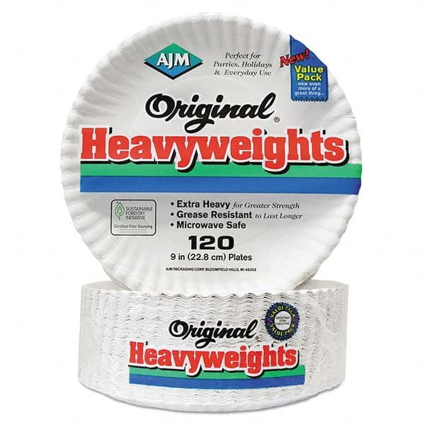 AJM Packaging Corporation - Gold Label Coated Paper Plates, 9" Diam, White, 120/PK, 8 PK/CT - Exact Tooling