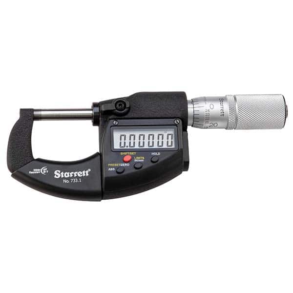 Starrett - Electronic Outside Micrometer Sets Minimum Measurement (Inch): 0 Minimum Measurement (mm): 0 - Exact Tooling