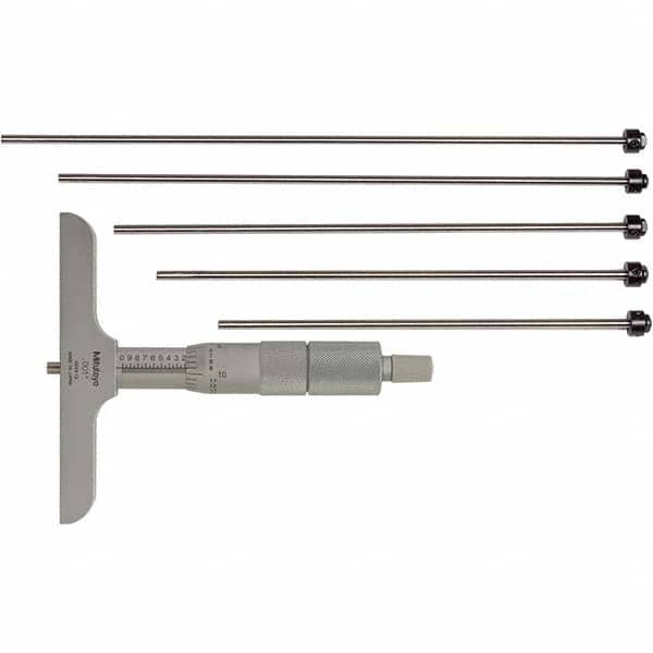 Mitutoyo - Mechanical Depth Micrometers Minimum Measurement (Decimal Inch): 0 Maximum Measurement (Decimal Inch): 6 - Exact Tooling