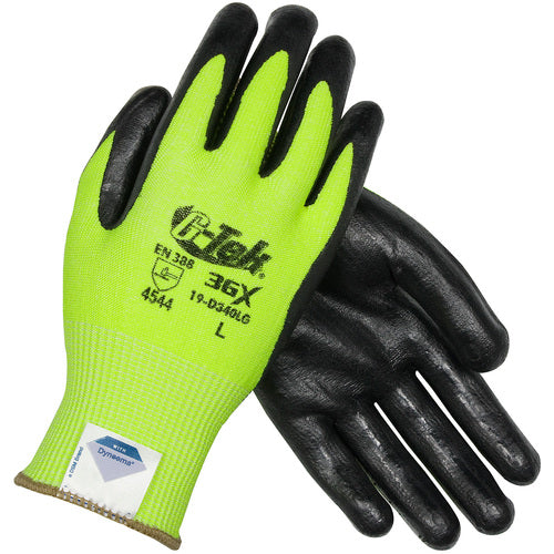 19-D340LG/XS Coated Gloves - G-Tek 3GX Dyneema Diamond - Hi-Vis Yellow 13G - Black Nitrile Foam - A4 - Exact Tooling