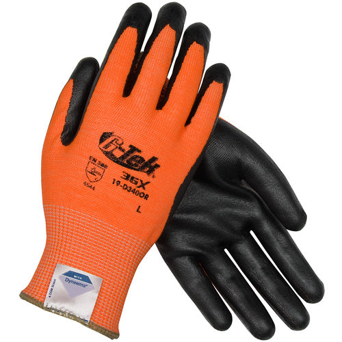 19-D340OR/XL Coated Gloves - G-Tek 3GX Dyneema Diamond - Hi-Vis Orange 13G - Black Nitrile Foam - A4 - Exact Tooling