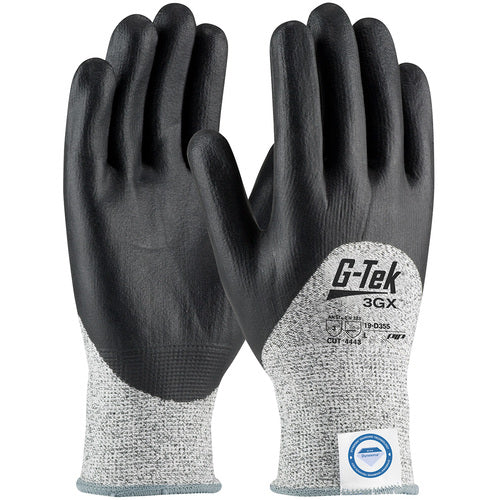 19-D355/L Coated Gloves - G-Tek 3GX Dyneema Diamond - S&P 13G Shell - Blk Nitrile Foam 3/4 Dip - A3 - Exact Tooling