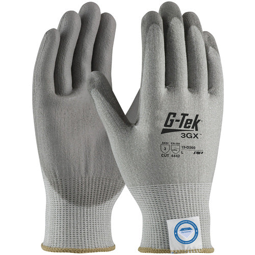 19-D360/M Coated Gloves - G-Tek 3GX Dyneema Diamond - Gray 13G Shell - Gray PU Smooth Grip - A3 - Exact Tooling