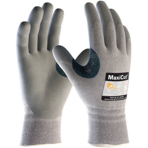 19-D470/XL Cut Resistant Glove - MaxiCut Gray Dyneema/Eng Yrn Shell - Gray Nitrile MicroFoam Grip - A4 - Exact Tooling