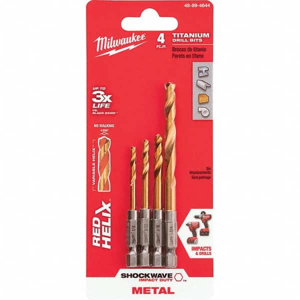 Milwaukee Tool - Drill Bit Sets; System of Measurement: Inch ; Drill Bit Material: Titanium ; Drill Bit Set Type: Jobber Length Drill Bits ; Minimum Drill Bit Size (Inch): 1/8 ; Maximum Drill Bit Size (Inch): 1/4 ; Drill Point Angle: 135 - Exact Tooling