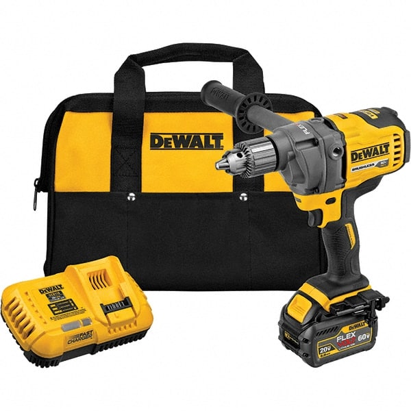 DeWALT - 60 Volt 1/2" Chuck Mid-Handle Cordless Drill - 600 RPM, Keyed Chuck, Reversible, 1 Lithium-Ion Battery Included - Exact Tooling