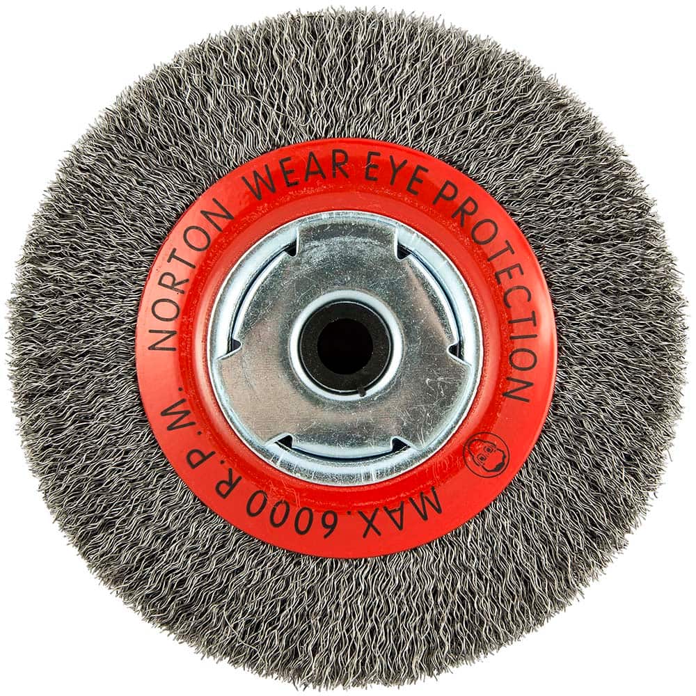 Norton - 6" OD, 5/8" Arbor Hole, Crimped Carbon Wheel Brush - Exact Tooling