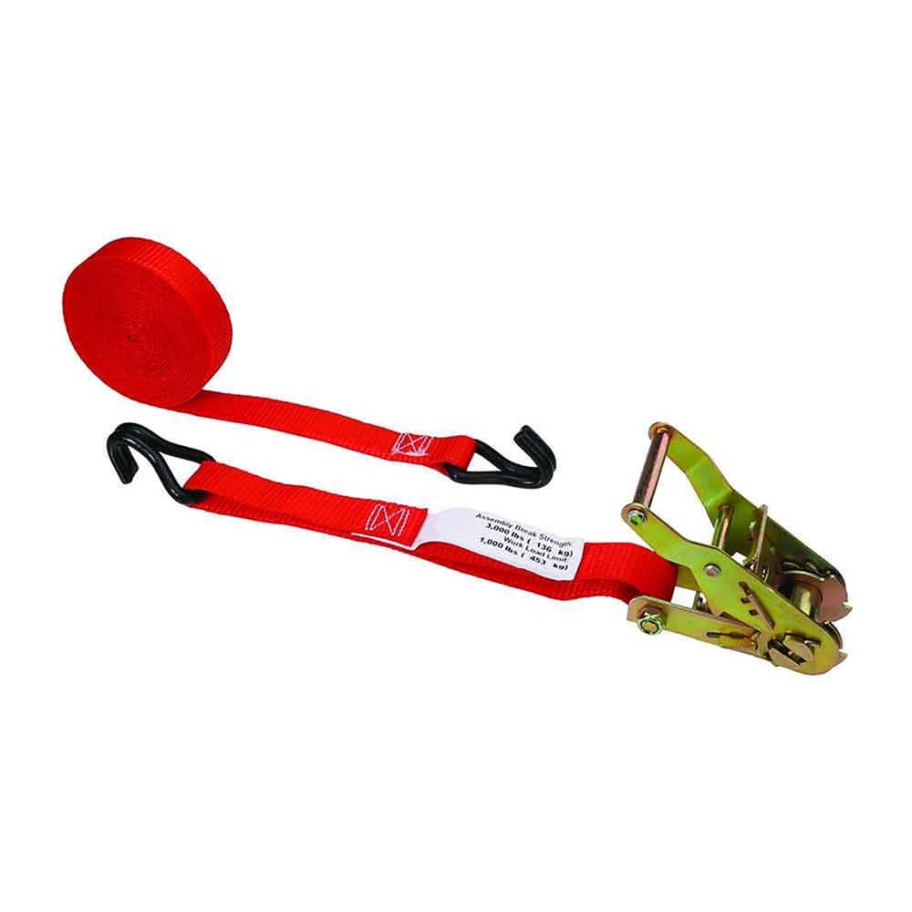 US Cargo Control - Slings & Tiedowns (Load-Rated); Type: Ratchet Tie Down ; Length (Feet): 10 ; Basket Capacity (Lb.): 1100 ; Material: Polyester ; Color: Red - Exact Tooling