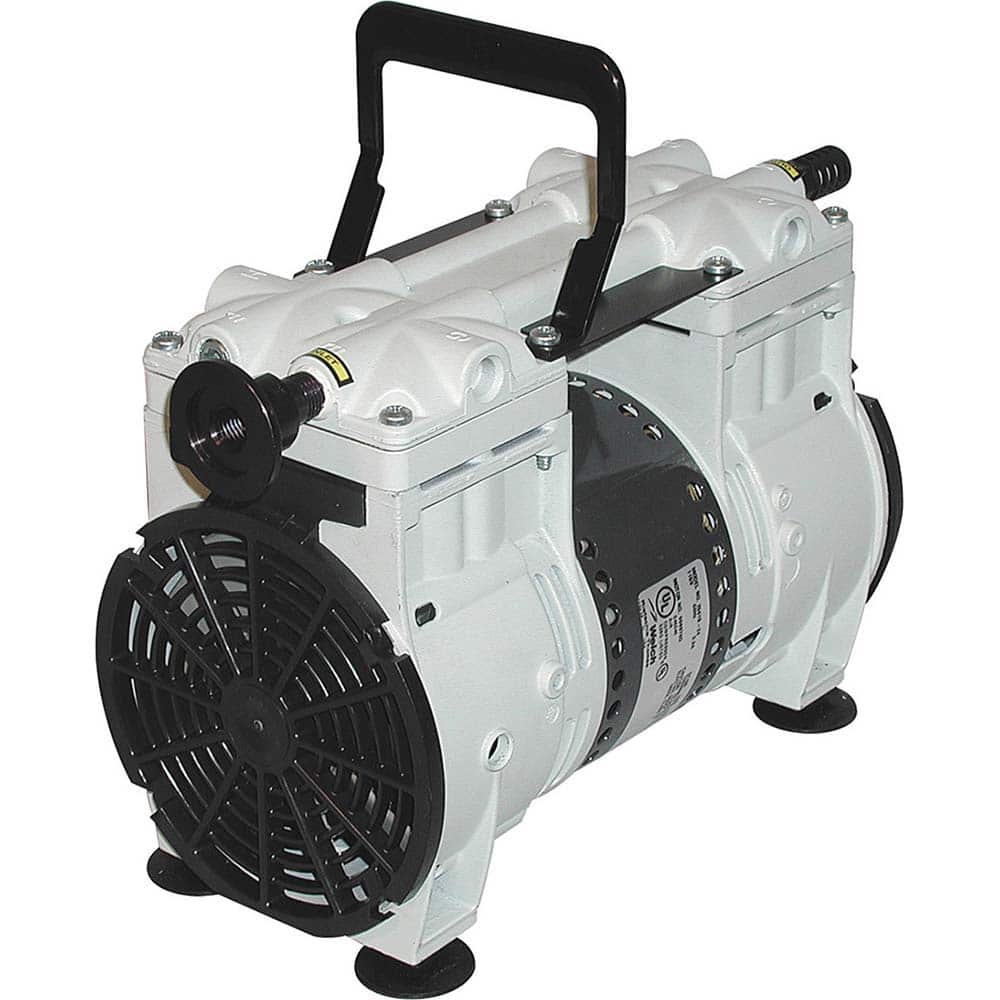Welch - Piston-Type Vacuum Pumps; Horsepower: .33 ; Cubic Feet per Minute: 0.40 ; Vacuum Pressure (In/Hg): 5.00 ; Voltage: 230V ; Height (Inch): 10 ; Length (Inch): 11 - Exact Tooling