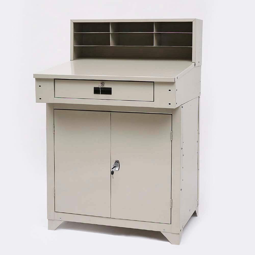 Value Collection - Stationary Shop Desks Type: Shop Desk - Closed Width (Inch): 34-1/2 - Exact Tooling