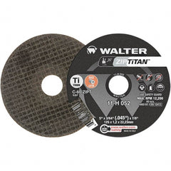 WALTER Surface Technologies - 5" Aluminum Oxide Cutoff Wheel - 3/64" Thick, 7/8" Arbor, 12,200 Max RPM, Use with Die Grinders - Exact Tooling