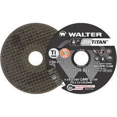 WALTER Surface Technologies - 4-1/2" Aluminum Oxide Cutoff Wheel - 3/64" Thick, 7/8" Arbor, 13,300 Max RPM, Use with Die Grinders - Exact Tooling